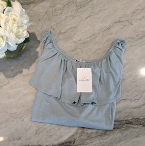 Off The Shoulder Blue Grey Top